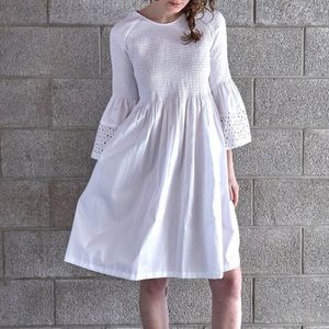 M. Patmos Stella Smocked Dress in White | EXTRA SMALL